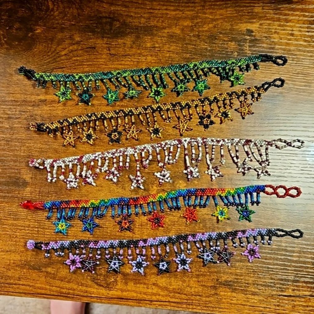 Beaded Ankle bracelets bundle of 5 - with hanging star design.